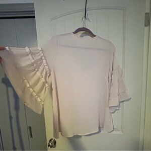 Tyche Butterfly bell ruffle Sleeve Top lined soft pink gauze Large ♥️ #56